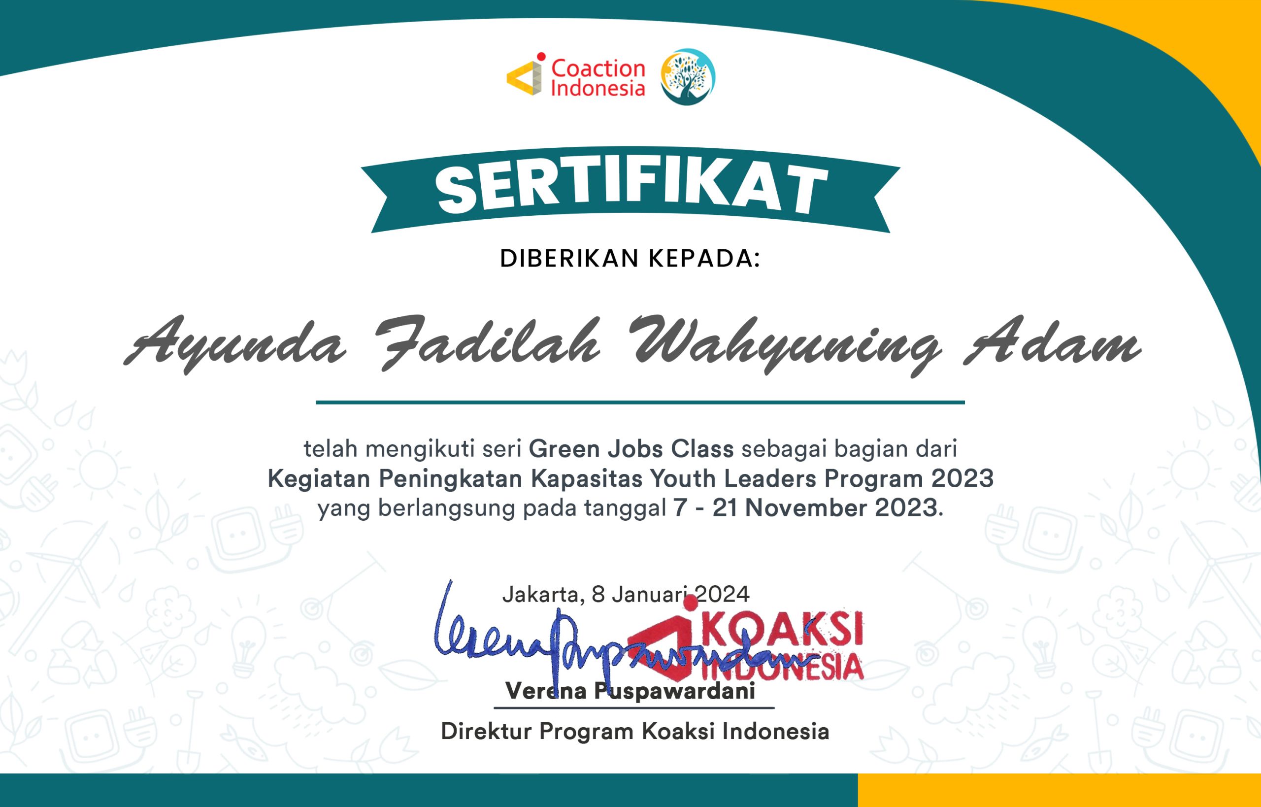 Sertifikat GJ CLASS Ayunda Fadilah Wahyuning Adam