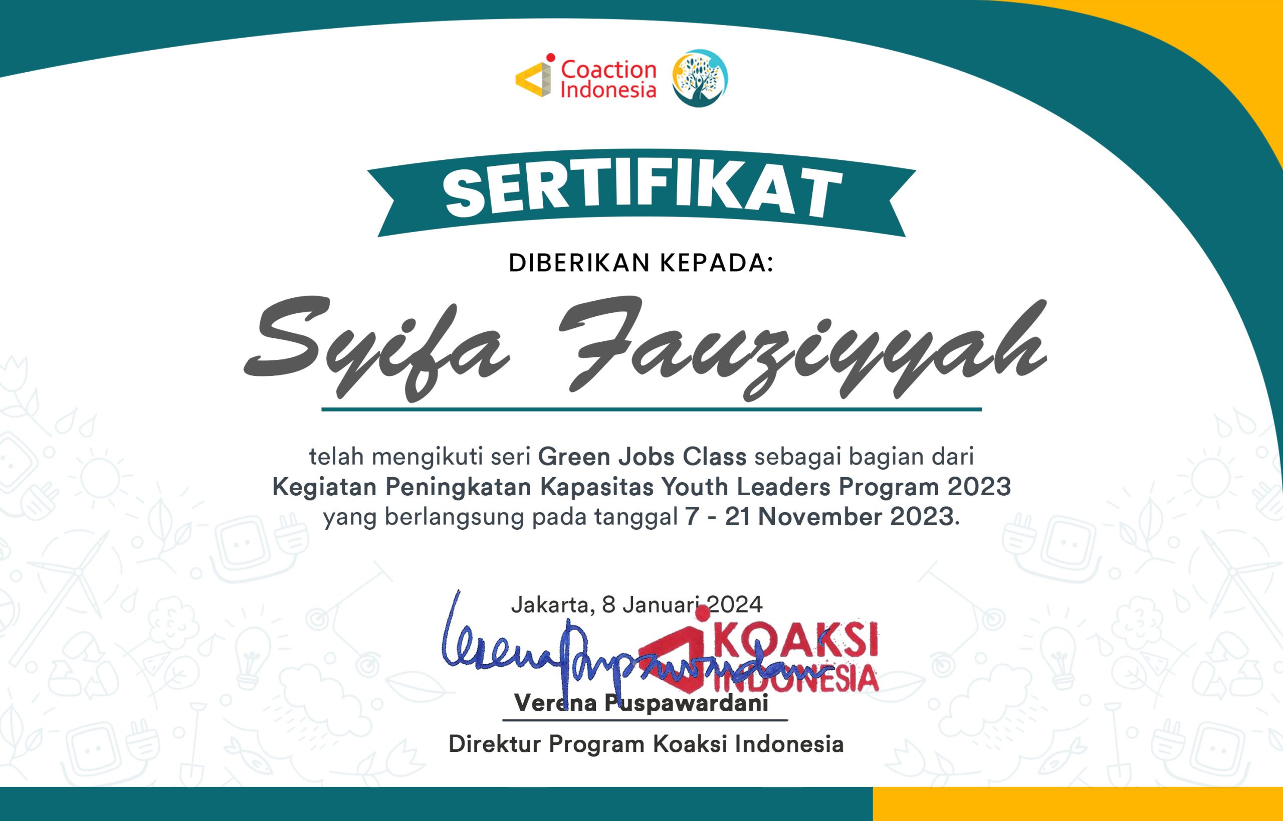 Sertifikat GJ CLASS Syifa Fauziyyah