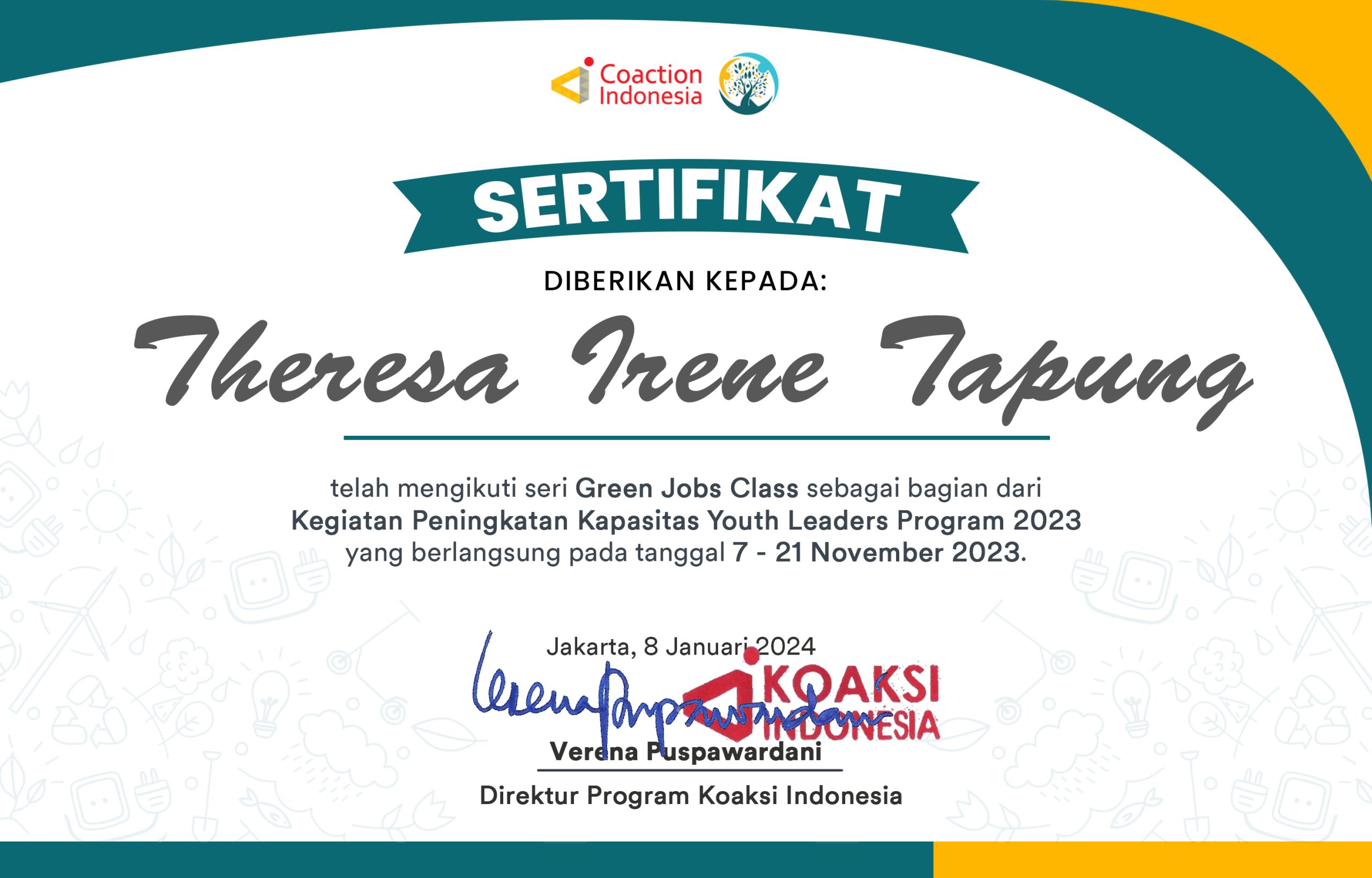 Sertifikat GJ CLASS Theresa Irene Tapung